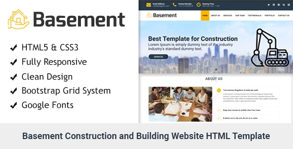 Basement- Construction and Building One Page HTML Template